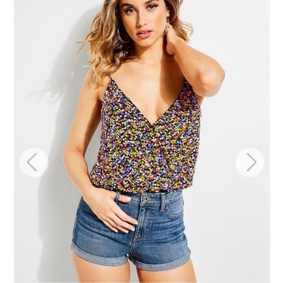 NWT MSRP $79 Guess Los Angeles RICO SEQUIN BODYSUIT Women's Size Medium - Picture 1 of 6